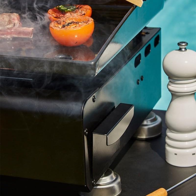 BRASERO - Plancha Silvia II G 3 feux Brasero - 3 brûleurs - Plaque acier émaillée 67 x 34 cm - Grille de réchauffement - Piezo intégré - Tiroir graisse - Jusqu'à 10 convives - 7,5 kW