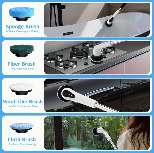 Image of HomeBeyond Electric Spin Scrubber, 5-Speed Power Spin Cleaner with 8 Replaceable Brush Heads, IPX7 Waterproof, Adjustable Extension Handle, Large Battery for Bathroom, Shower, Tile, and Floor Cleaning