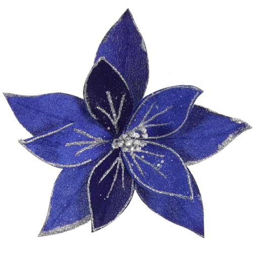 GL-Turelifes Flores de Navidad grandes con purpurina de 10.2 pulgadas, 6 piezas de flores artificiales de Pascua de terciopelo para árbol de Navidad, adornos florales plegables para decoraciones de
