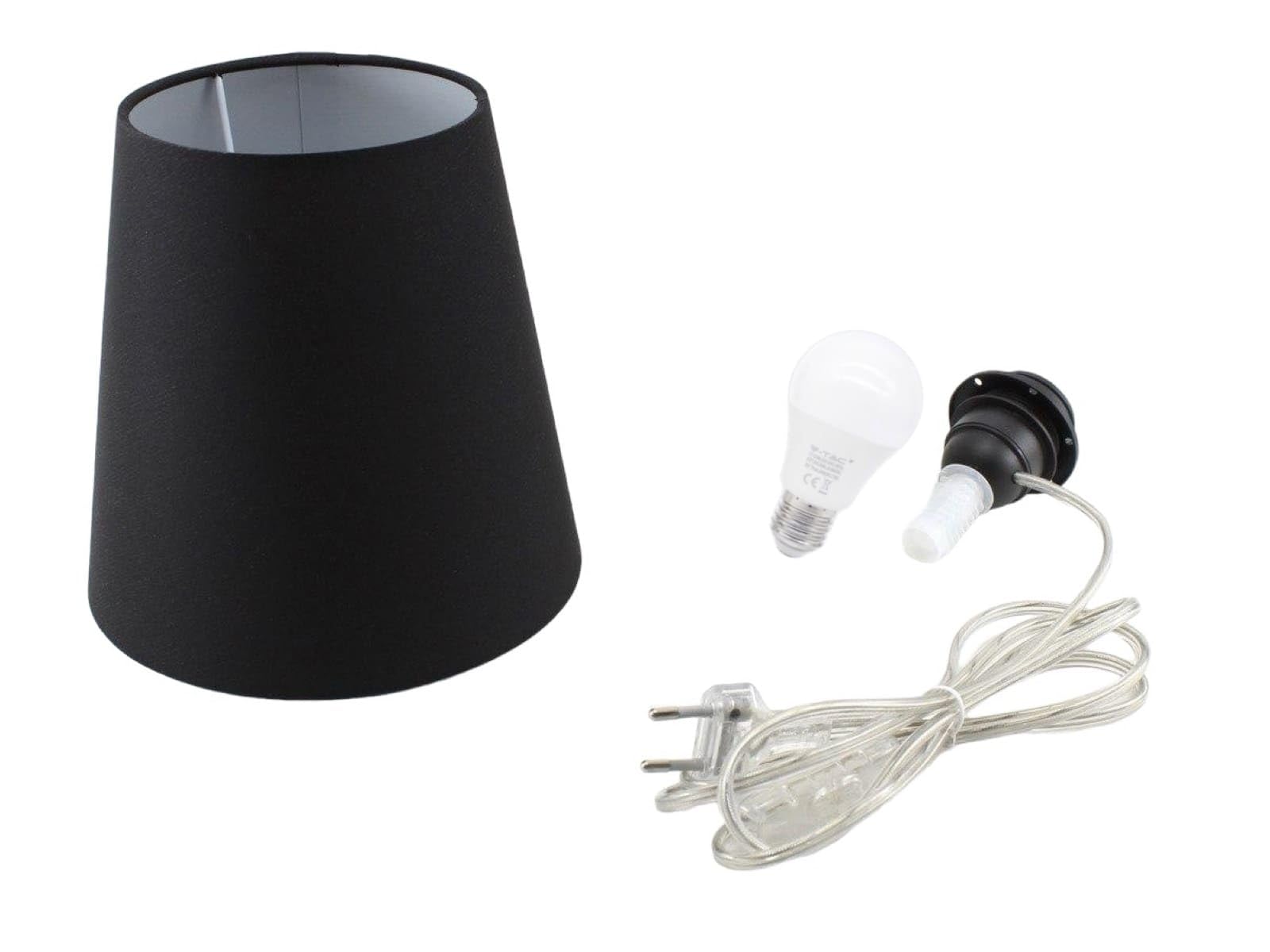 Kit Completo Paralume Nero + Adattatore portalampada E27 con filo e interruttore trasparente - Lampada Led A+ in omaggio! Trasforma una bottiglia in lampada! Lampabottiglia.it