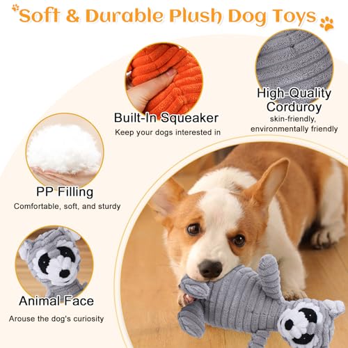 BoleShine Hundespielzeug Quietschendes, Zahnreinigendes Hundespielzeug Plüsch Interaktives Spielsachen Kauspielzeug Gefüllte Spielzeug für Welpen, Kleine, Mittlere, Große Hunde (Grauer Waschbär)