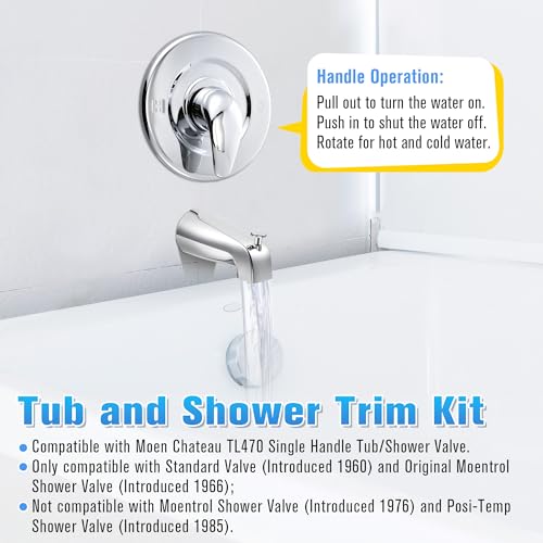 Image of Enhon Tub and Shower Trim Kit, Shower Trim Compatible with Moen Chateau TL470 Single Handle Tub /Shower Standard Valve, Escutcheon Screws Tube and Handle(Chrome, Lever)