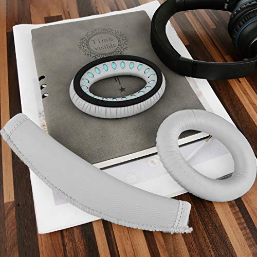 Juego de almohadillas de repuesto para orejas y diadema Geekria para audífonos Bose QuietComfort QC35, QC35 II Gaming, QC45, QC25, QC2, QC15 - Gris Plata miniatura 6