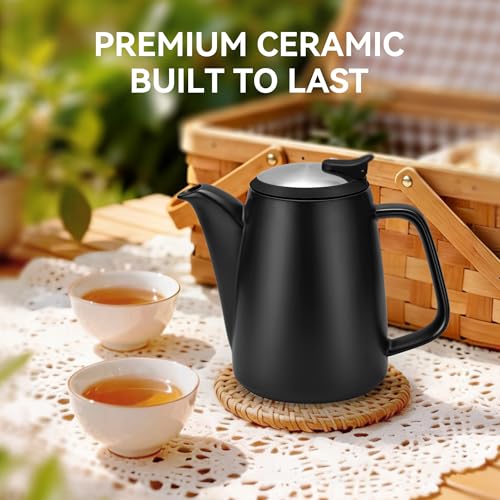 Image of Ceramic Teapot with Infuser, 32 oz Loose Leaf Tea Pot Ceramic with Removable Stainless Steel Infuser, Mess-Free Loose Tea Diffusers, Ideal for Tea Steeper (Black)