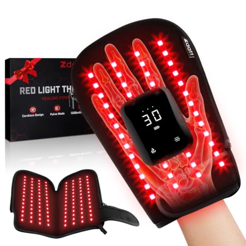 Cordless Red Light Therapy Glove for Hand & Wrist 360 Dual-Sided 100 LEDs Near Infrared Light Therapy Device with 660nm & 850nm 5 Modes 5000mAh Rechargeable for Hand Fingers Wrist Joint
