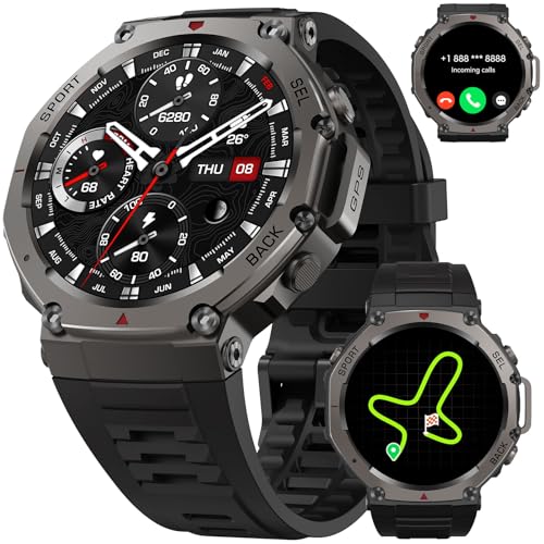 paazomu GPS Smartwatch – 50M Waterproof Outdoor Sports Watch with AMOLED Display, Heart Rate Monitor, 170+ Sports Modes, Compass, 500mAh Battery (Black)