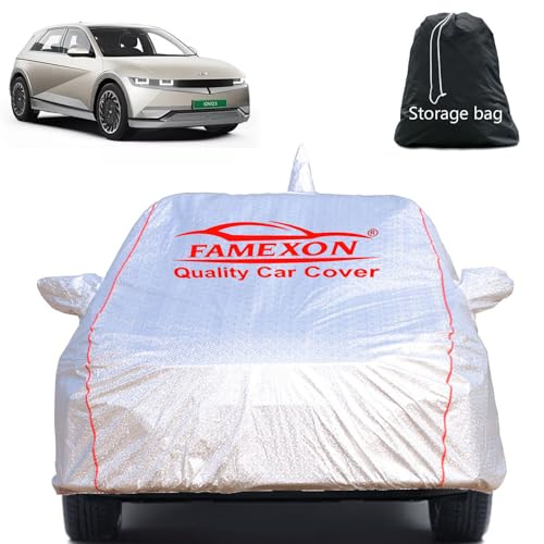 Image of Full Body Car Cover for Hyundai Ioniq with Mirror and Antena Pocket Triple Stiched(Silver with Red Piping)