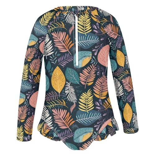 Colorful Tropical Palm Trees Leaves Girls Long Sleeve Swimsuit Rashguard Swimwear One Piece Bathing Suit 212177124