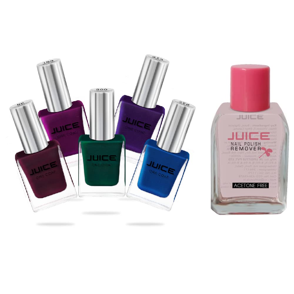 JUICE Quick-dry, Long Lasting, Chip Resistant, Gel Finish, High Gloss, F&D APPROVED COLORS & PIGMENTS, 5 in 1 Nail Polish Combo 18 & 1 REMOVER-image-44