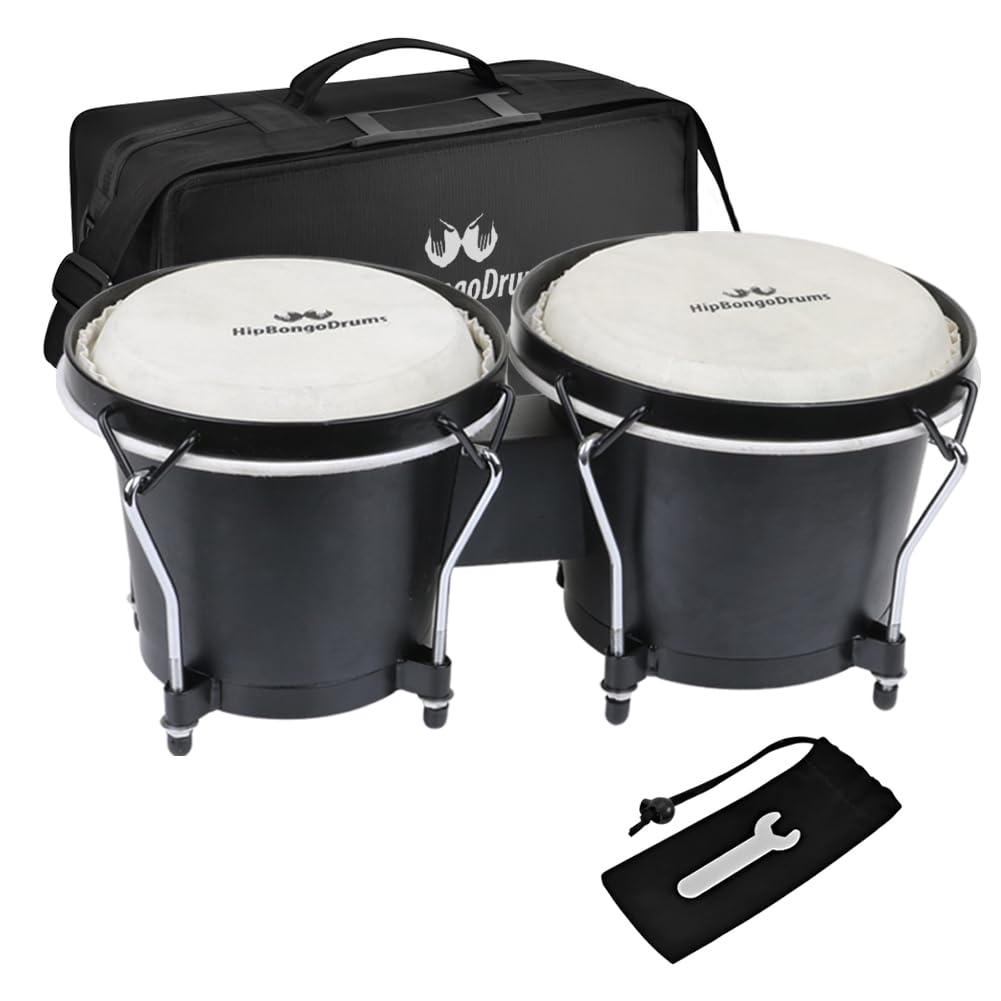 Bongo Drum Set 6 and 7 Inch for Adults & Beginners, Tunable Hand Percussion Instruments, Hickory Wood Shells, Metal Hardware with Tuning Wrench