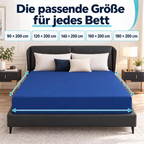 Arcona Matratzenschoner 180x200, Wasserdicht und Atmungsaktiv, Spannbettlaken Stil mit 30cm Tiefe, Nässeschutz Waschbar, Dunkelblau – Ansicht 6