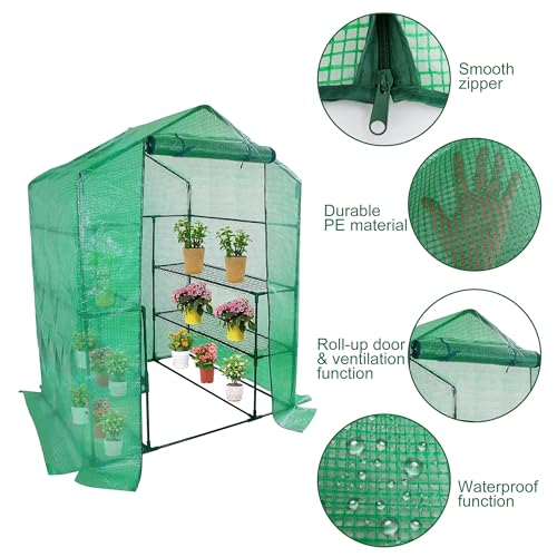 SHANGXING Walk-in Greenhouse Replacement Cover with Roll-Up Zipper Door- 56"x56"x76" PE Plant Gardening Greenhouse Cover for Gardening Plants Cold Frost Protection Wind Rain Proof (Frame Not Include)