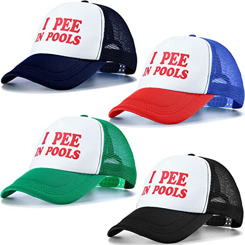 Jiuguva 4 Pcs I Pee in Pools Hats - Funny Dare Gag Gifts Joke Trucker Hats Adjustable Retro Style Cap(Multi Color)