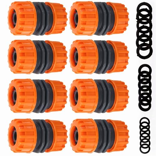Miyobing 8 Stück Reparator-Satz, 13mm (1/2') und 15mm (5/8'), Hose Quick Connector Gartenschlauch Schlauchverbinder, Schlauchstück Zubehör zum Verbinden von Gartenschlauch (18 Unterlegscheiben)