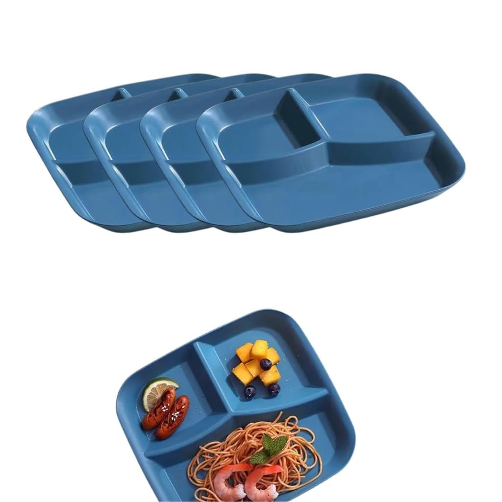 Portion Control Plate for Balanced Eating, 9.8" Unbreakable Divided Plates, 3 Compartment Plates, Reusable Wheat Straw Plates, Weight Loss, BPA Free for Adults (Set of 4, Dark Blue)-image-35