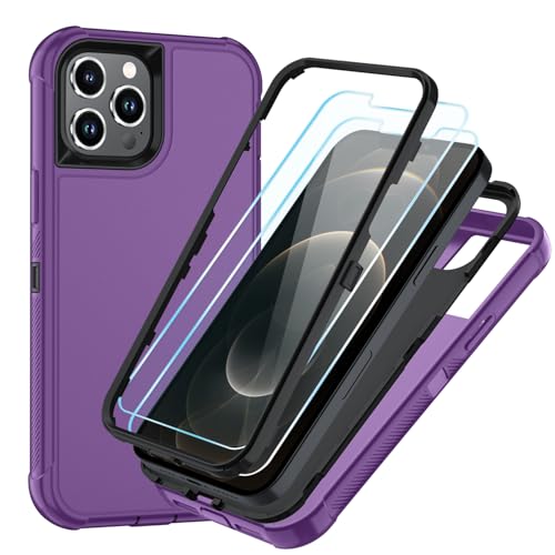Image of SunStory Compatible with iPhone 12 Pro Max Case with HD Screen Protector, 3-Layer Heavy Duty Full-Body Cover,3 in 1 Hybrid Protective Case for iPhone 12 Pro Max 6.7 inch,Purple