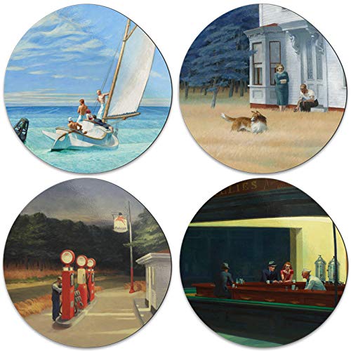 Edward Hopper Famous Paintings Art Magnets, Set of 4-3" each, Refrigerator Locker Fridge