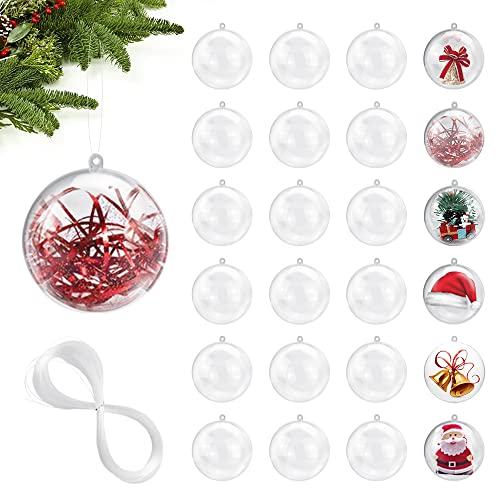 THATSRAD 25 Stück Weihnachtskugeln Acrylkugeln Kunststoffkugeln 4cm Plastik Durchsichtige Kugeln Dekokugeln Transparent Bastelkugeln Weihnachtsbaumkugeln Geeignet zum Befüllen Aufhängen