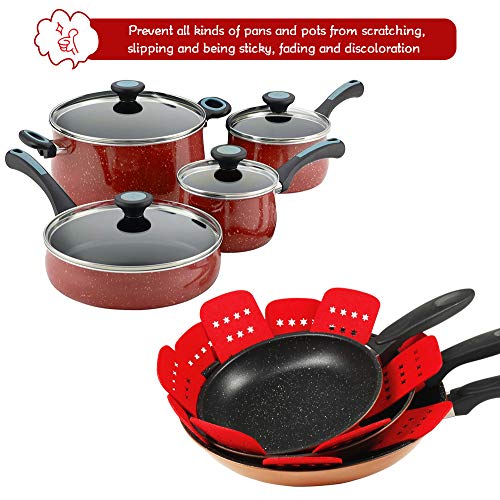 BYKITCHEN Pan Pot Protectors, Larger & Thicker Pan Protector with Stars, Set of 12 and 3 Different Sizes, Red Pot Divider Pads for Protecting and Separating Your Cookware