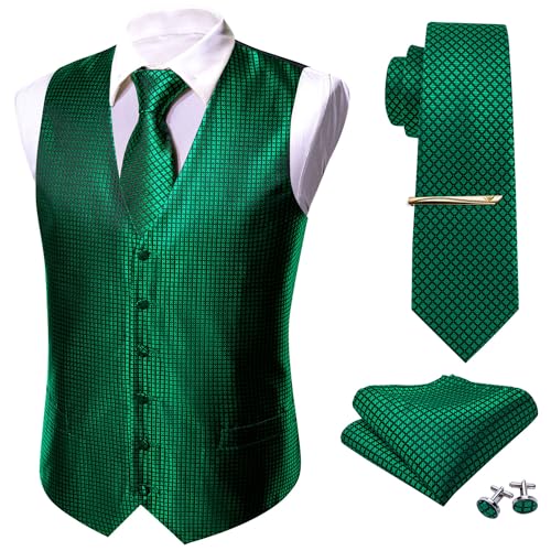 Barry.Wang Juego de 5 chalecos para hombre con complementos y diseño de cachemira Verde Verde esmeralda. L