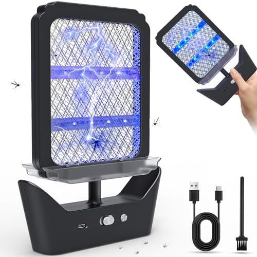Lámpara Antimosquitos Electrico, YOXISA 2 en 1 Raqueta Matamoscas Electrica, 2000 mAh Recargable Mata Mosquitos Electrico, para Casa, Jardín, Camping, Interiores y Exteriores