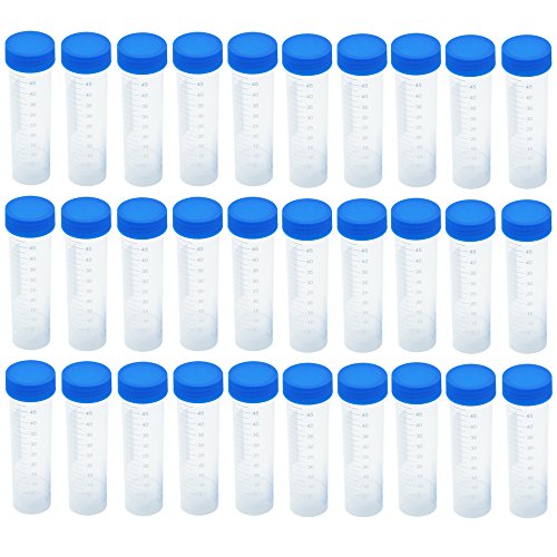 Eowpower 02-059-012 30 Pieces 50 Ml Plastic Vial Storage Container Test Tubes For Laboratory Lab cover