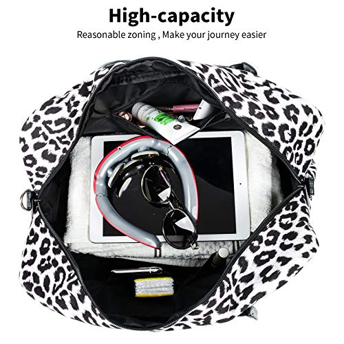 Weekend Bag for Women Leopard Travel Duffle Carry on Bags Overnight Tote with Zipper Luggage Sleeve(Black)