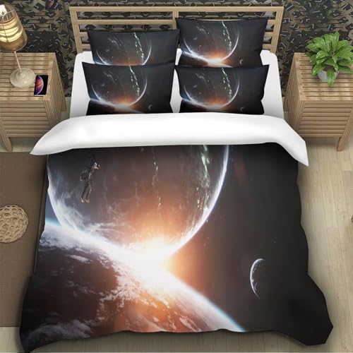 Housse de couette astronaute ultra douce fermeture éclair parure 3D - 5
