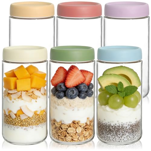 KEYWING 6Pcs Glass Overnight Oats Jars 24oz Mason Jars with Lids For Salad
