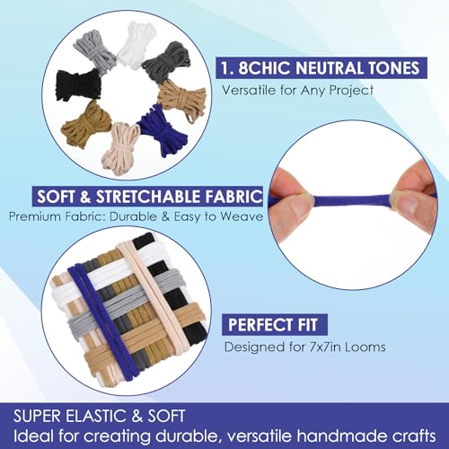 Image of Kifmurase 800 Pcs Refill Loops for 7-Inch Weaving Loom 8 Colors Loom Loops for Potholder Making, Elastic Nylon Weaving Loop Craft Flexible Loom Bands for Adult DIY Projects Gifts