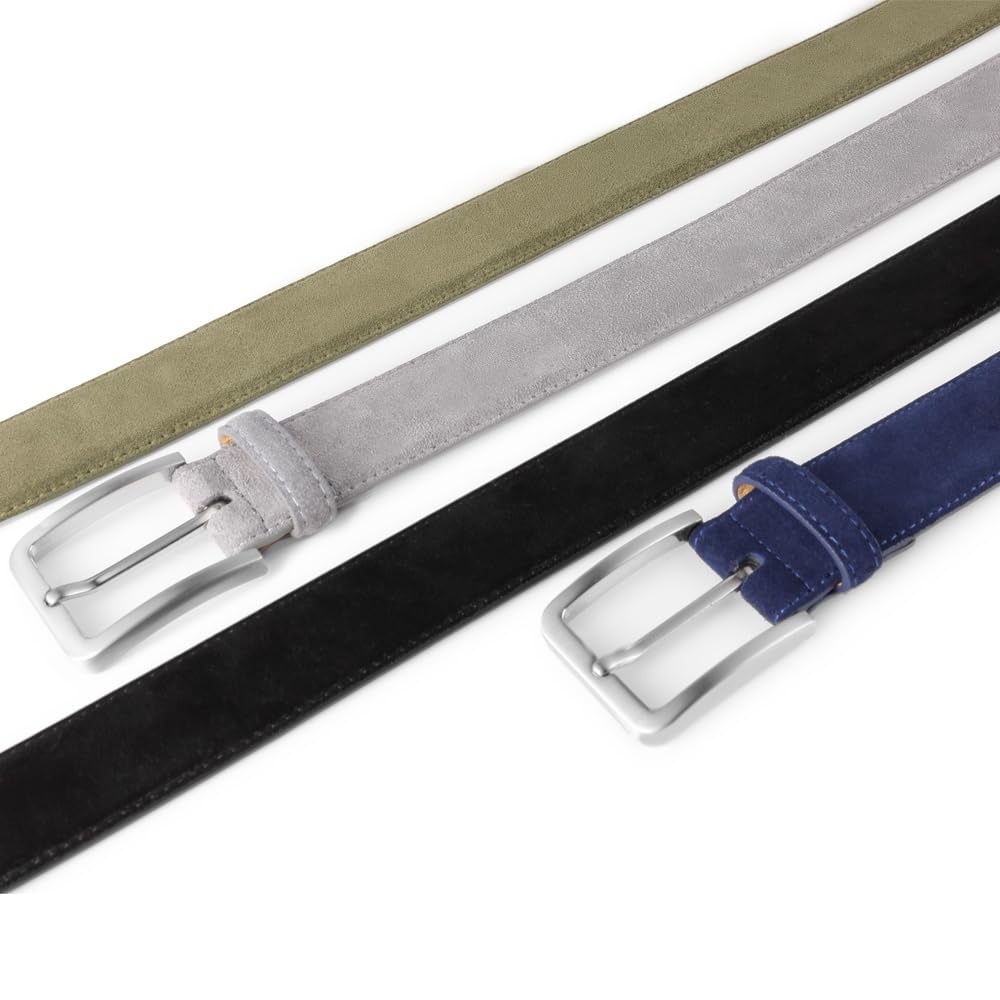 Cinturón casual de piel auténtica de ante para hombre, 1 3/8 pulgadas de ancho, elegante cinturón de golf