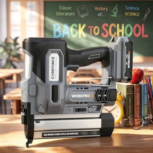 Image of WORKPROX 20V Cordless Brad Nailer Kit, 18 Gauge 2-in-1 Nail & Staple Gun