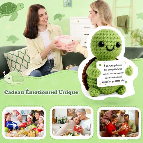 Varifieyo Cadeau Meilleure Amie : Tortue Positive, Peluche Tortue Crochet et Porte-Clés avec Message d‘Amitié - Un Câlin de Poche et Idée Cadeau Amie Femme Amusant pour Anniversaire ou Noël – vue 4