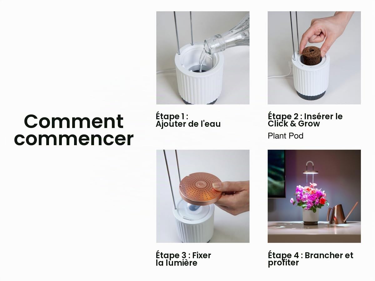 Mini Smart Garden Hydrovase, Kit avec Capsules Pétunia Click & Grow, Blanc | Mini Potager Intérieur. Arrosage Automatique. Lampe de Croissance LED. Compatible avec toutes les capsules Click & Grow.