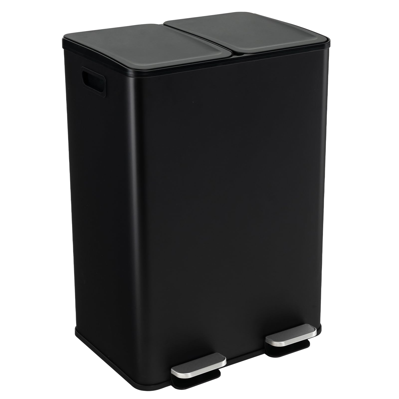 COSTWAY 60L Double Rubbish Bin, 2x30L Stainless Steel Recycle Pedal Kitchen Bin with Removable Buckets, Deodorizer Box, Soft Closure Flat Lid & 2 Handles, Airtight Waste Separation System (Black)