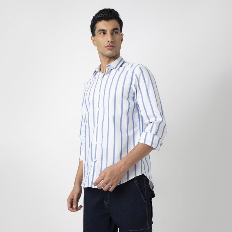 Image of Mens Striped Slim Fit Cotton Casual Shirt | Full Sleeves Mens Shirts | Stylish Shirt for Men