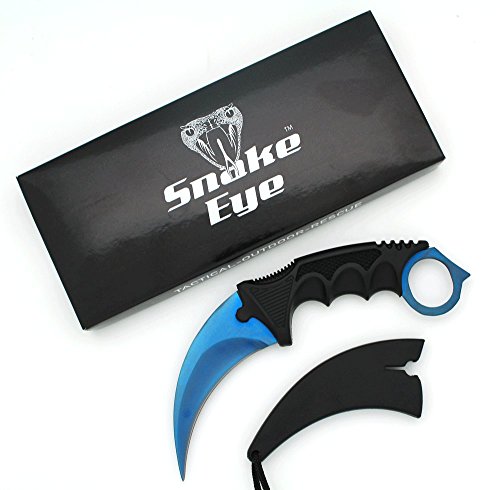 Snake Eye Tactical Karambit Style Full Tang Neck Knife Outdoors Camping Fishing Hunting (Blue) - Snake Eye Tactical