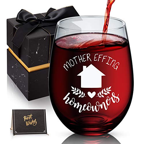 Housewarming Gifts, Homeowner Stemless Wine Glass, Unique House Gifts for New Home Owner - Funny First Time Home Owner Gift Ideas, House Warming Presents for Women Couple, 18 Oz…
