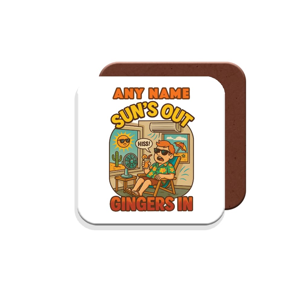MUGGZ Personalised Coaster (9cm) - Sun's Out, Gingers in - Summertime Danger for Ginger Friends Colleagues, Family - Funny Drinkmat Gift for Male Friends and Coworkers — image 1