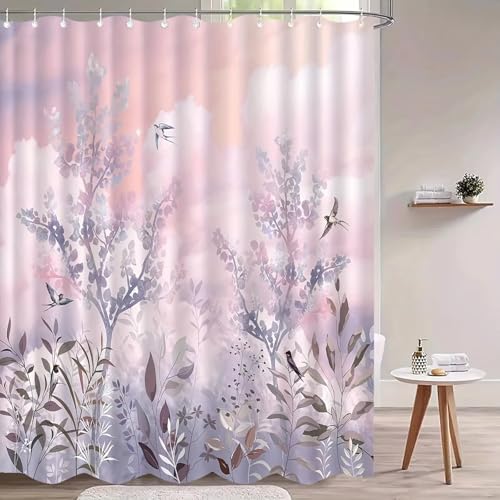 Rideau de douche anti éclaboussures en tissu polyester fleuri 88 x 210 cm