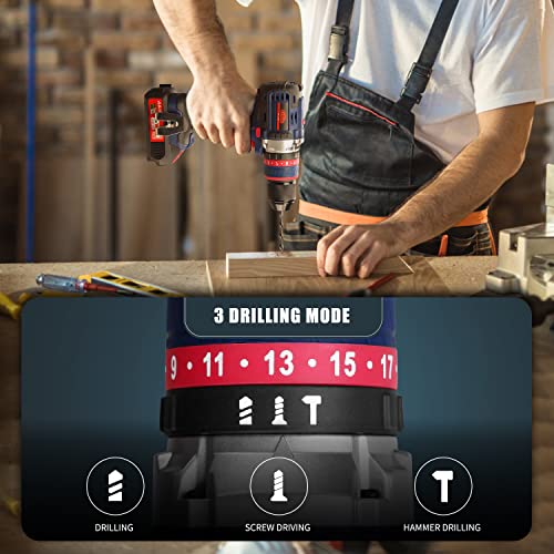 Dextra 20V Cordless Hammer Drill With 2.0Ah Battery And Charger,Brushless Impact Power Drill Drivers With Usb Charger,1/2’’ Keyless Chuck,Built-In Led, 2 Variable Speeds,3 Drilling Modes And Carry Bag #TOP4