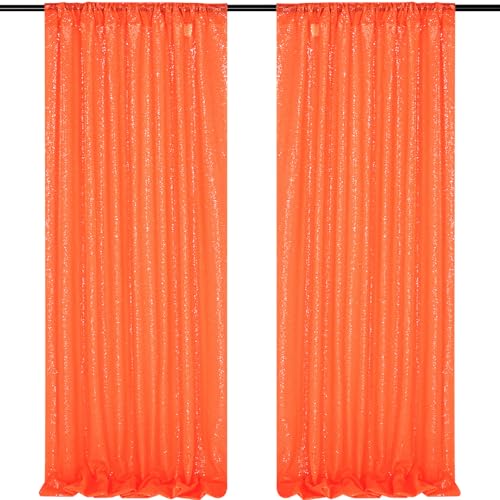 Image of Orange Sequin Backdrop Curtains,2 Panels 2FTx8FT Orange Curtain Backdrop Glitter Party Decorations Background Drapes for Wedding Birthday Anniversary Graduation Photo Booth Decor
