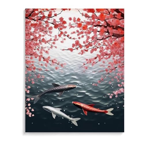 Kit peinture au numéro cerisier 24 couleurs art numérique adulte débutant déco 40x50