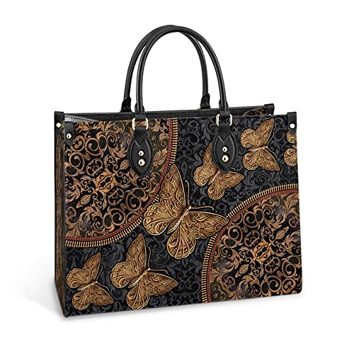 64HYDRO Butterfly Vintage Pattern Women Handbag Shoulder Bag - Travel Work Leather Bag - TTAZ1811016
