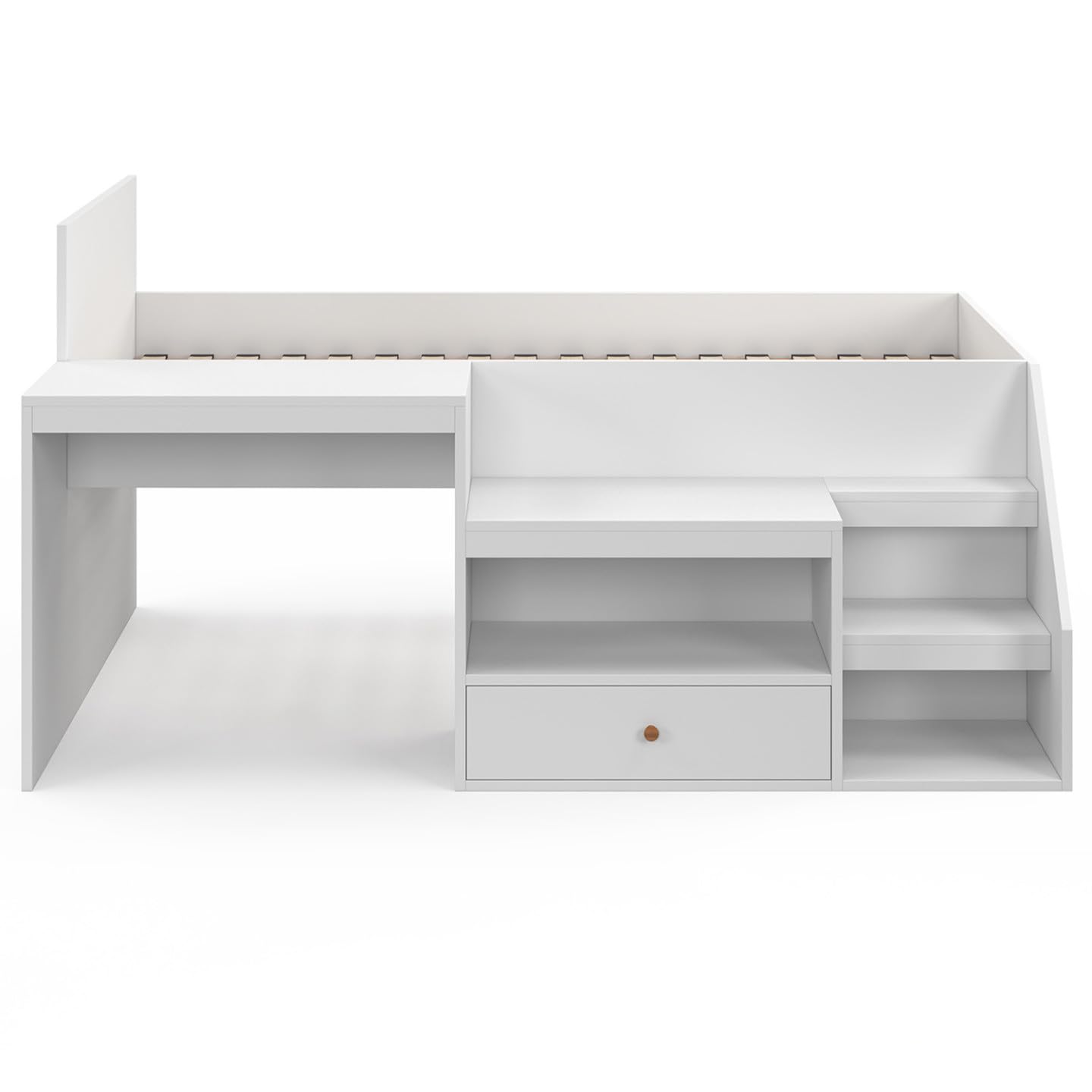 IDMarket - Cama combinada con somier, escritorio y almacenamiento Leopold 90x190 cm, color blanco