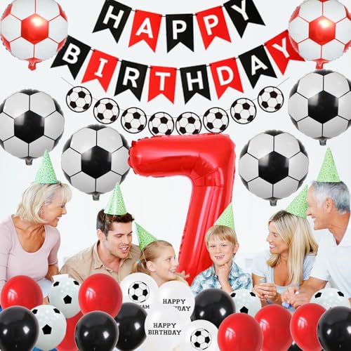 7th Football Theme Birthday Party Decorations - 29pcs Red Soccer Party Supplies with Latex balloons, Banner Champion Foil balloons, Birthday Favors for Kids - Image 4