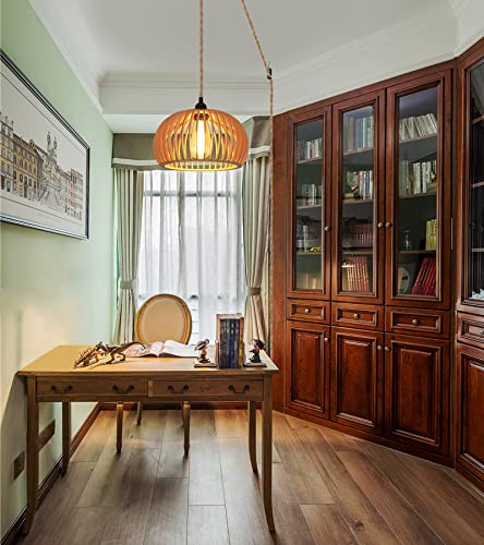 Amzasa Boho Plug In Wood Pendant Hanging Light Fixture Rattan Wicker Woven Mini Chandelier Light Fixture For Bedroom Bathroom Kitchen Dining Room #TOP1