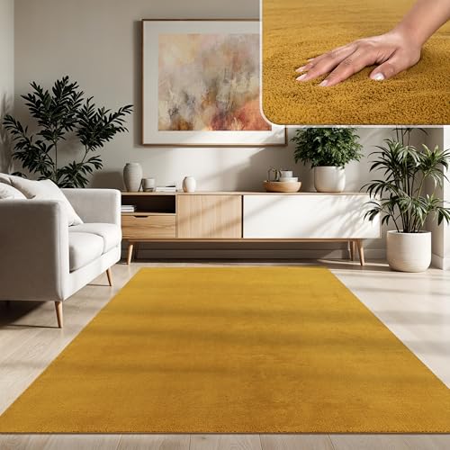 Paco Home Moderner Kuscheliger Wohnzimmer Teppich Kurzflor waschbar flauschig Weich Einfarbig Felloptik zeitlos stilvoll rutschfest pflegeleicht, Grösse:140x200 cm, Farbe:Gelb Paco Home Moderner Kuscheliger Wohnzimmer Teppich Kurzflor waschbar flauschig Weich Einfarbig Felloptik zeitlos stilvoll rutschfest pflegeleicht, Grösse:140x200 cm, Farbe:Gelb