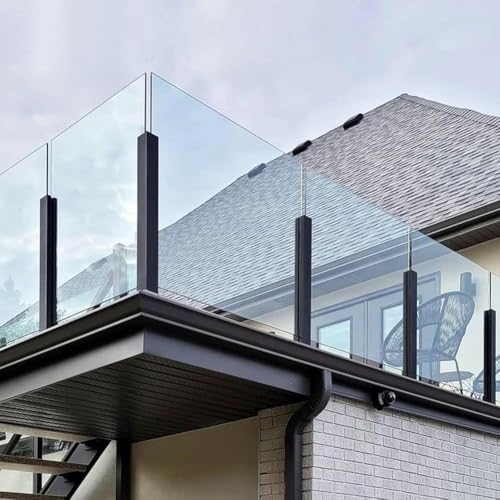 Black Glass Railing Post - 304 Stainless Steel, 33.4" for Balconies, Decks, Staircases, Patio Stairs & Pool Fences, Screw Base End Post, Durable & Stylish Design
