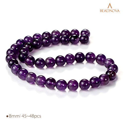 Image of BEADNOVA Natural Amethyst Purple Quartz Beads Natural Crystal Beads Stone Gemstone Round Loose Energy Healing with Crystal Stretch Cord for Jewelry Making (8mm, 45-48pcs)